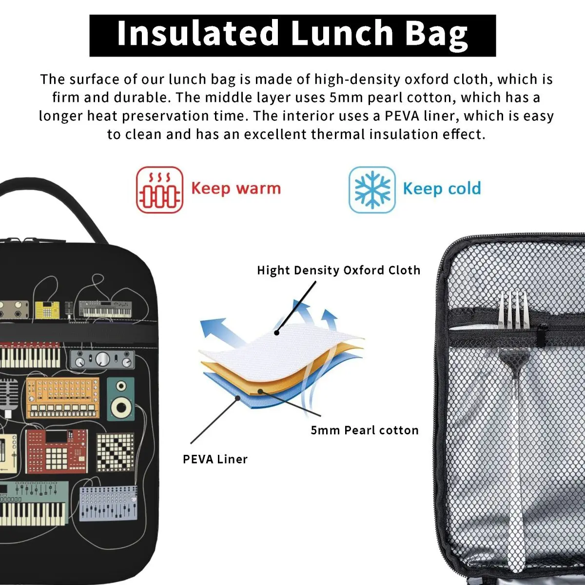 Electronic Musician Synthesizer And Drum Machine Dj Insulated Lunch Bag Women Kids Portable Food Boxes Thermal Lunch Box Tote