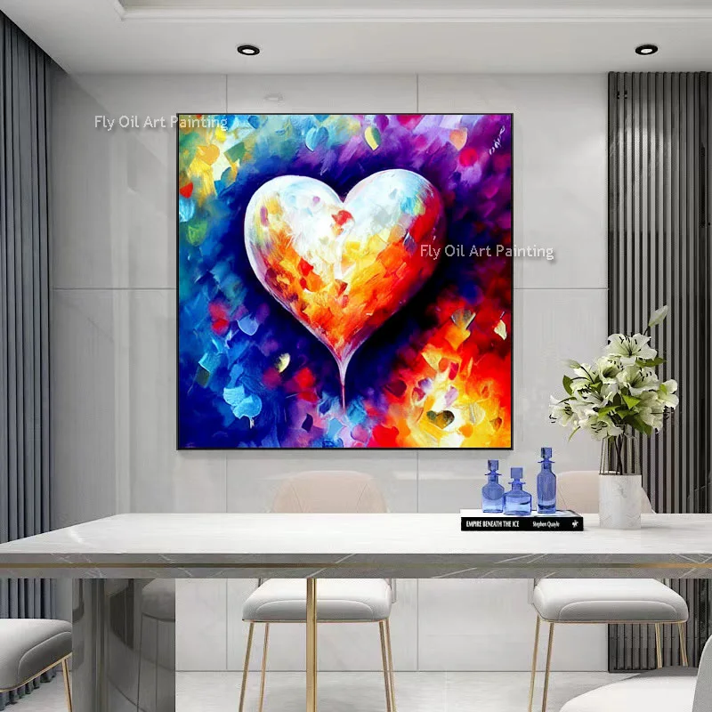 Original Colorful Love Oil Painting Modern Colored Block Special Design Art For Home Decor Handmade Dream Love Canvas Wall Art