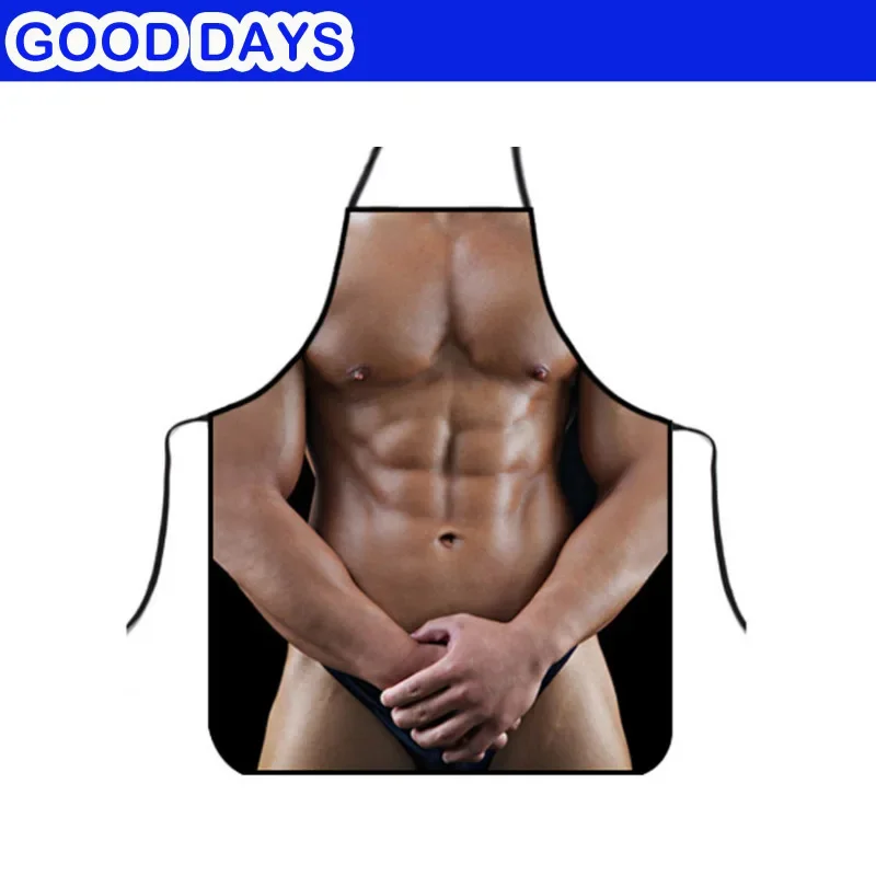 avental cozinha  Muscle man Black Macho Apron Kitchen Game Party  Bar Restaurant Apron Outdoor Barbecue Apron Wedding Funny Apon