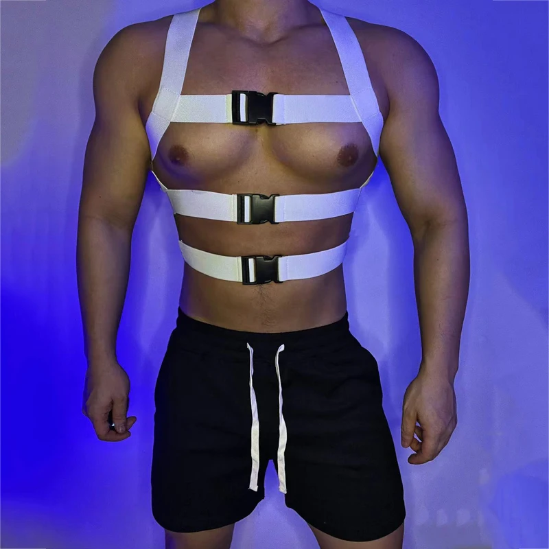 

Мужские черные, белые ремни на грудь для танцев на шесте, эластичный ремешок с пряжкой, полые ремни на шею, шорты, сценические аксессуары, Клубная одежда XS3908