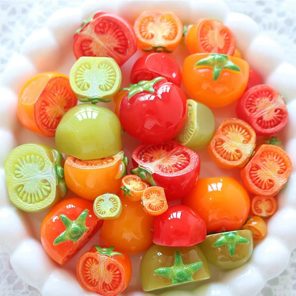 10PCS Shiny Half Tomatoes Series Miniature Flat Back Resin Cabochons For Hairpin Scrapbooking DIY Home Decor Craft Accessories