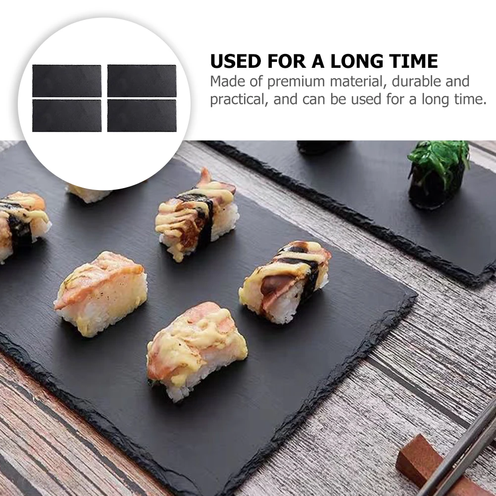 

4Pcs Natural Serving Plates Elegant Rectangular Food Display Dish for Sushi Steak Dessert Appetizers Multi-Function
