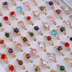 10Pcs/Lot Fashion Inlaid Shining Zircon Rings For Women Multi Colors Mix And Match For Various Occasions Exquisite Jewelry