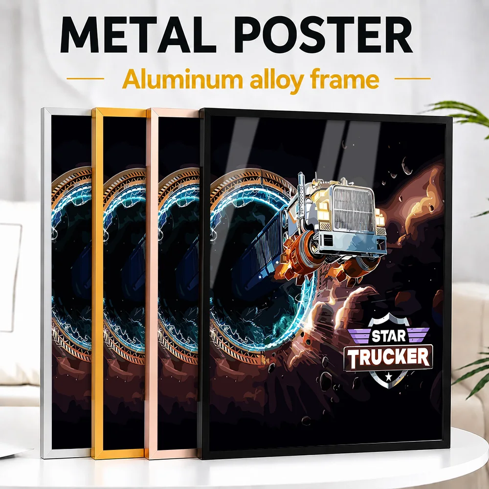 Star Trucker In Space Portal Metal Poster With Aluminum Alloy Frame Personalized Cosmic Perspective Wall Art Ideal For Office