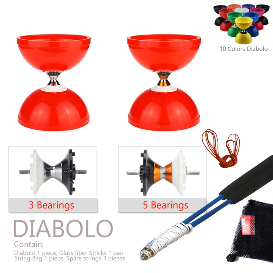 Juggling Diabolos By Tri Or Five Bearings Chinese Kong Zhu Magic Toy Body Building 10Colors