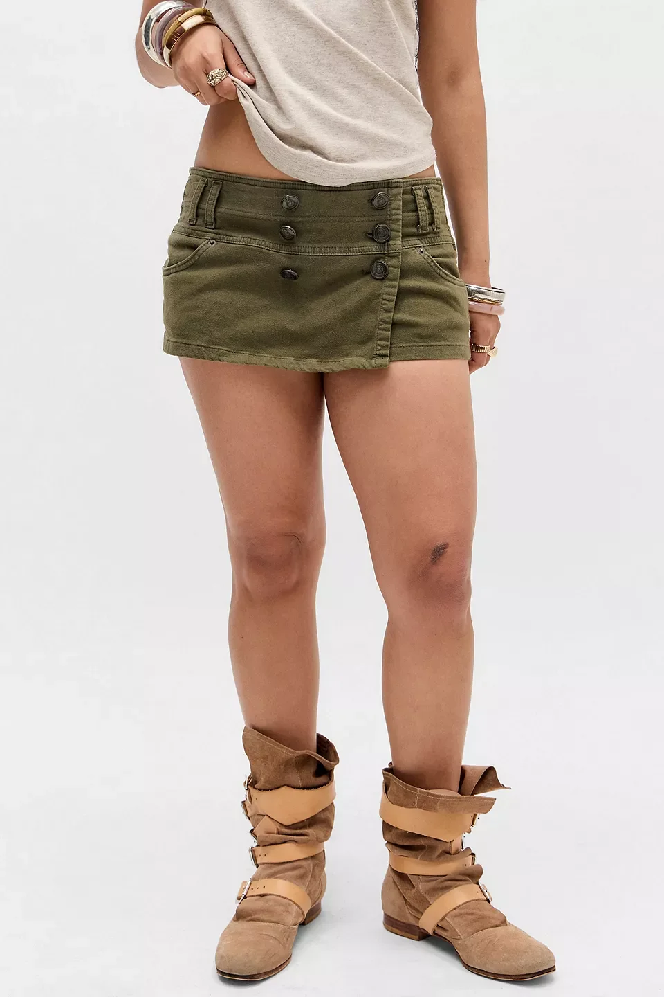 American Y2K retro button military green skirt Harajuku women's washed denim tight low-waist fashion skirt