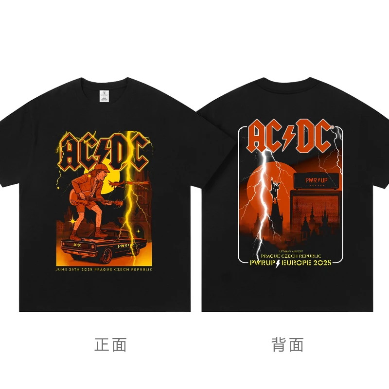 

2025 Acdc Band T-shirt Australia Concert Vinyl Album Hat Peripheral Short-sleeved T-shirt for Men and Women