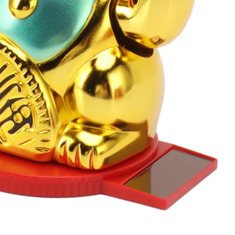 Arm Waving Fortune Cat 4 Inch Plastic Solar Powered Light Induction Lucky Cat Decoration With Rotating Base For Home Hotel Gold