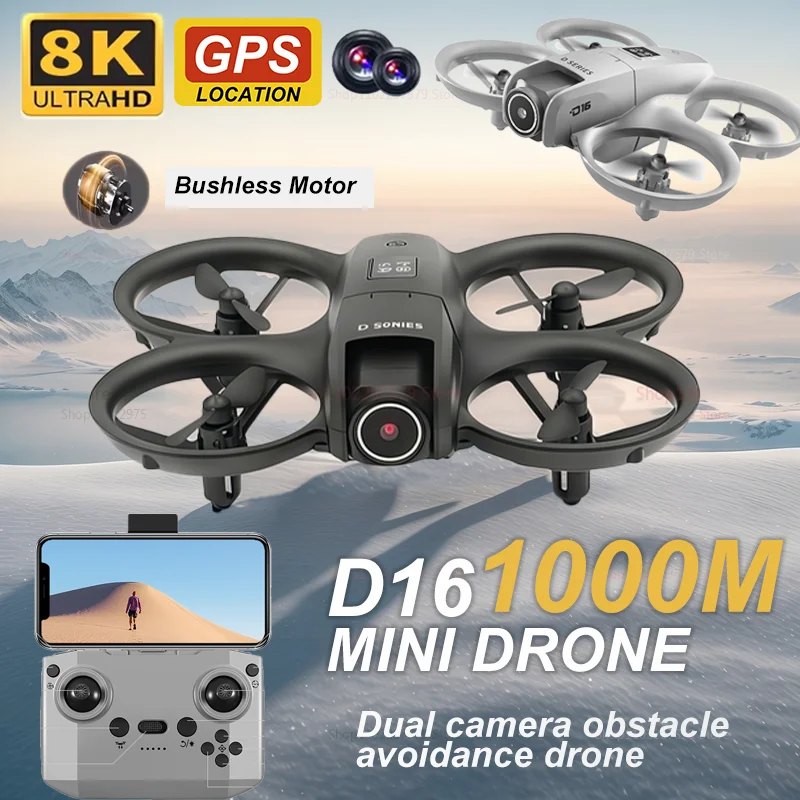 D16 Drone With GPS Mini Optical Flow Obstacles Avoidance 8K Dual Camera 180° FPV Adjustable Quadcopter Festival Gift For Childen