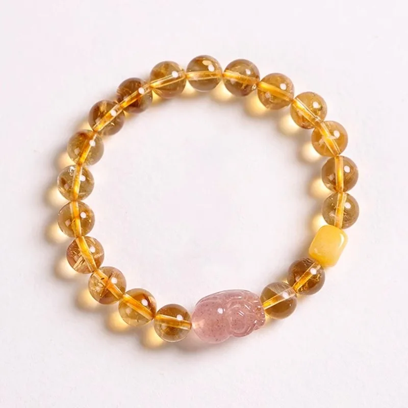 

Женский браслет Pixiu с натуральной желтой нишей и клубникой