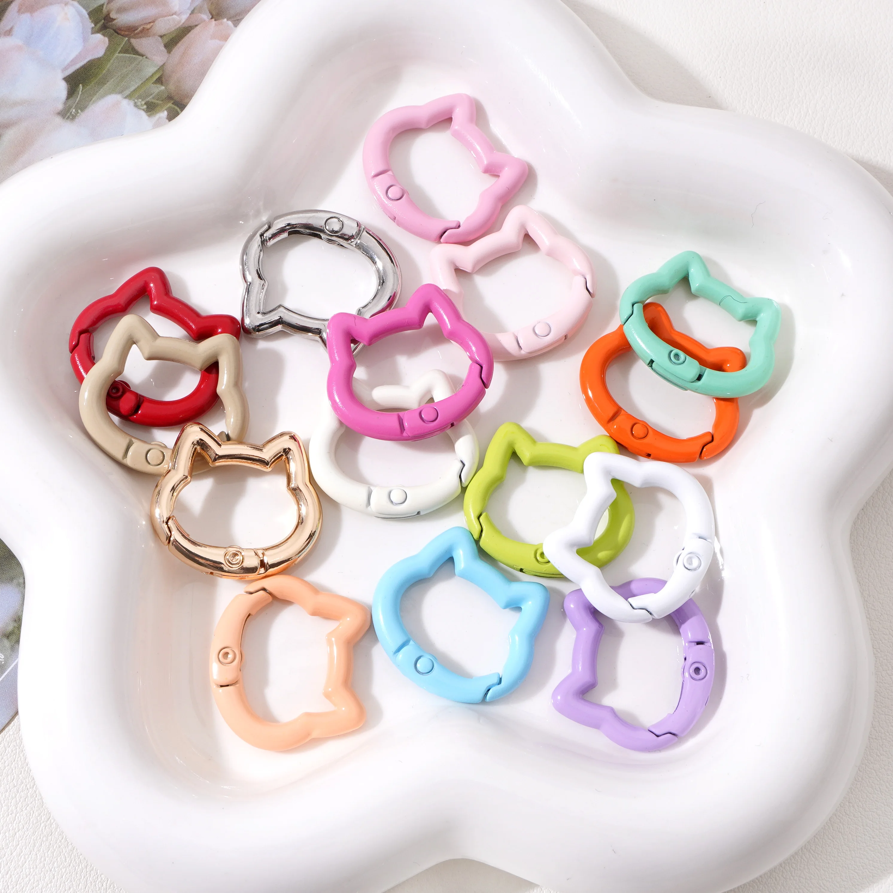 1pc/bag Alloy Spring Clasps Colorful Cute Cat Shape Spring Ring Carabiner Clips For DIY Keyring Lanyard Keychain Making Findings view 4