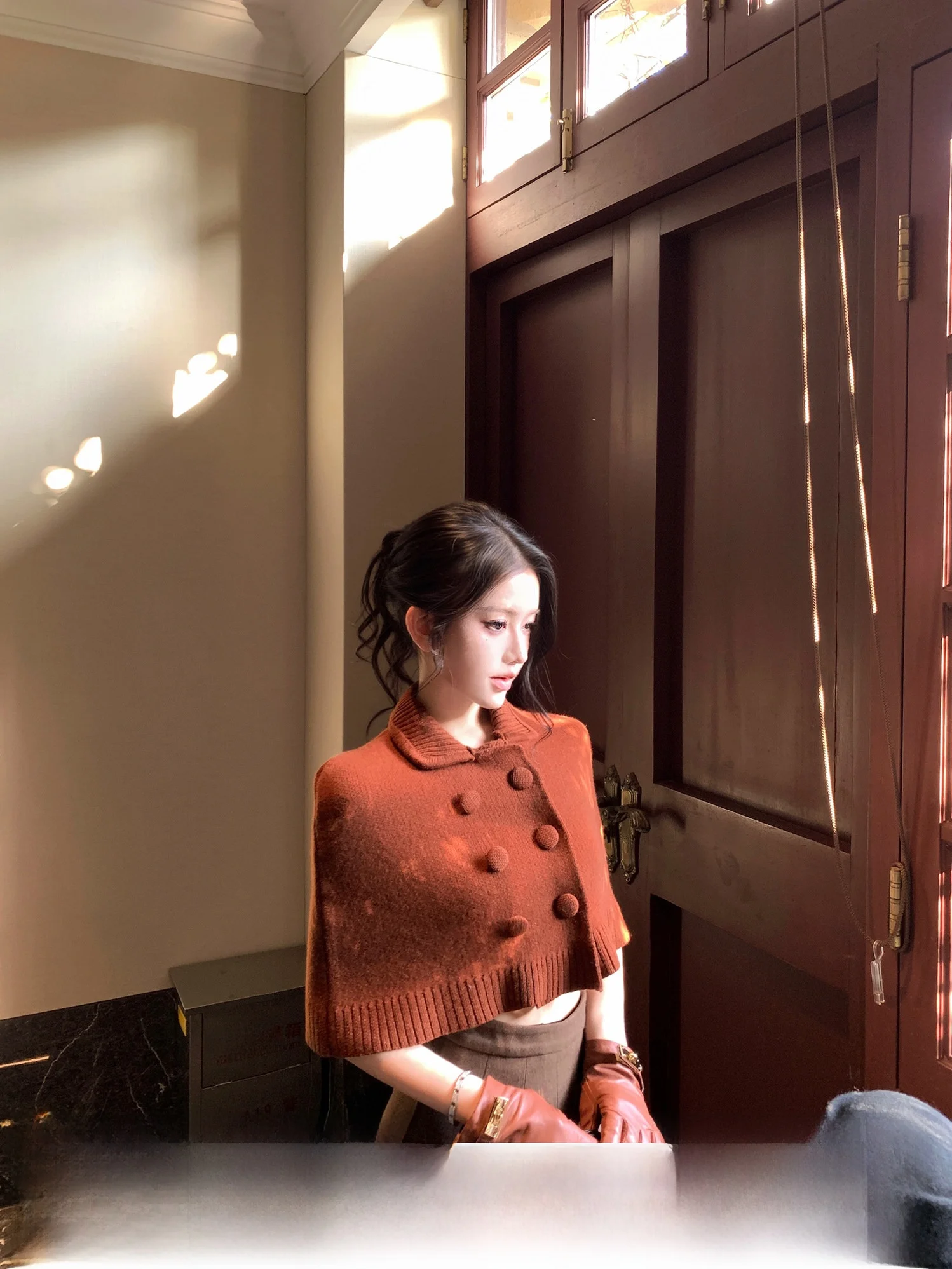 

JAYKY YANG Woolen Knitted Skirt Set for Women with awl Collar Double Breasted Thi Winter Faion Casual Loose Fit