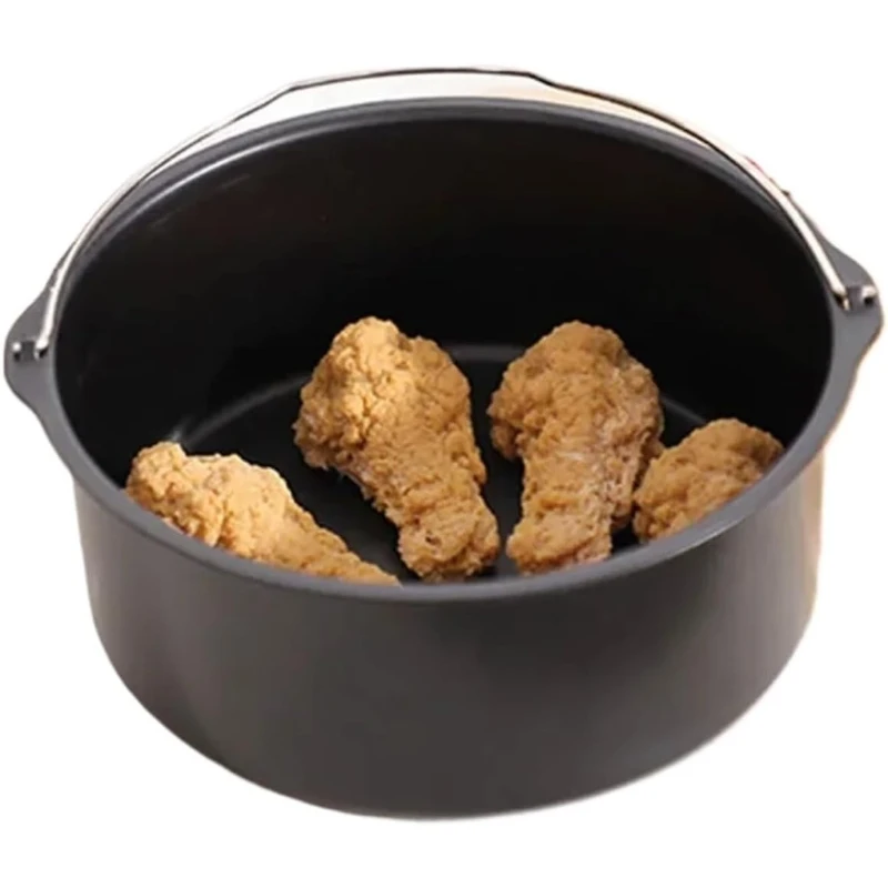 Metal Cake Mold Round Air Fryer Pot Baking Mould With Handle Non-stick Cake Pizza Baking Tray Kitchen Bakeware Tools (6inch)