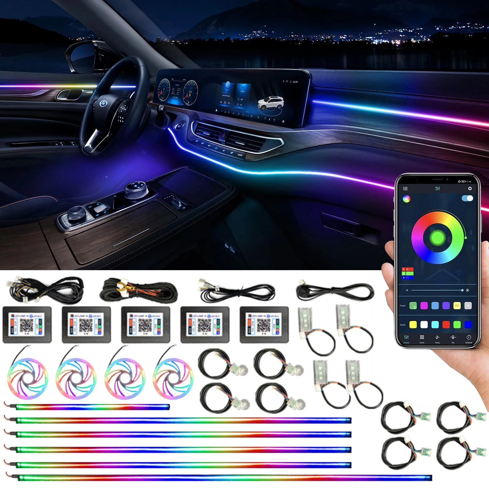 

Car Acrylic Ambient Lights Bluetooth App Contro Universal Auto Symphony Interior Neon Colorful RGB Atmosphere Lamps Strip LED