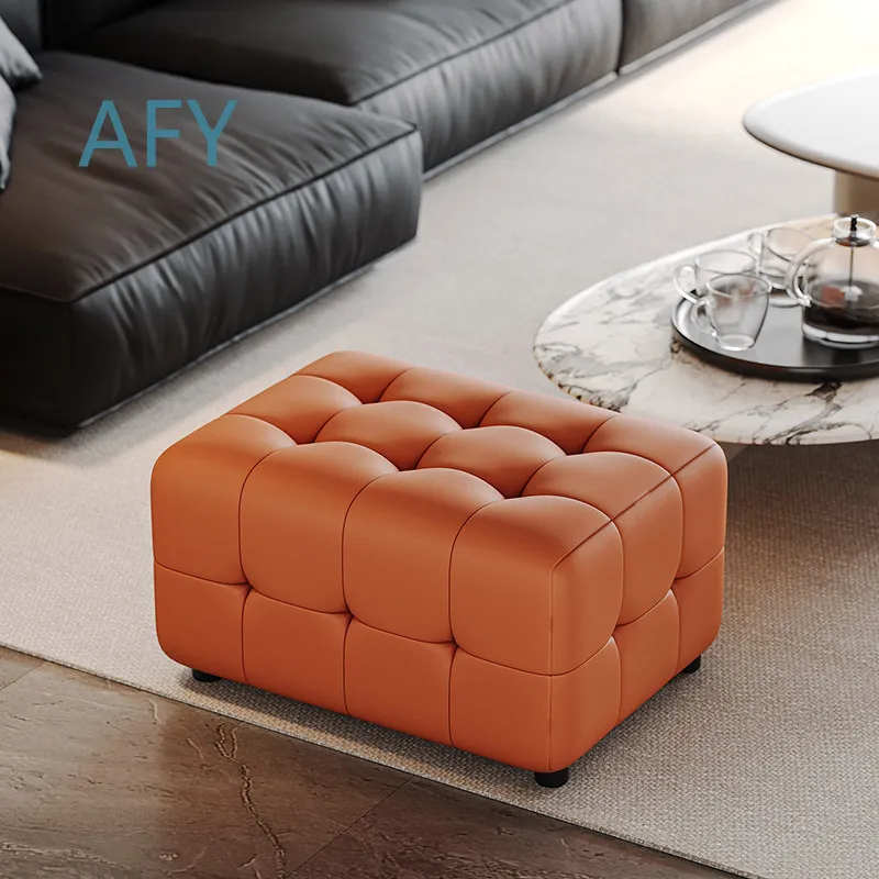 Modern Leather Ottoman for Living Room Footstool for Shoe Bench Scratch Resistant Foot Rest Storage Ottoman Home Decor