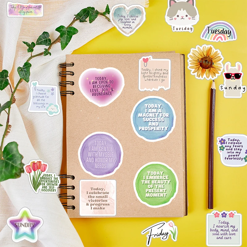 50PCS Cute Cartoon Colorful Motivational Phrases Stickers Pack Affirmation Positive Stickers DIY Inspirational Decals Kids Toys