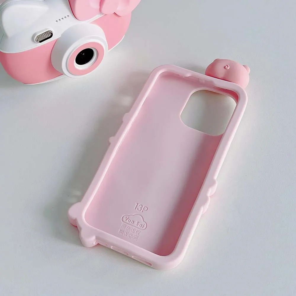 3D Love Pig Case For iPhone 15 14 13 12 11 X S XR 7 8 SE Pro Max Plus Cute Lovely Shockproof Soft Silicone Cover Skin