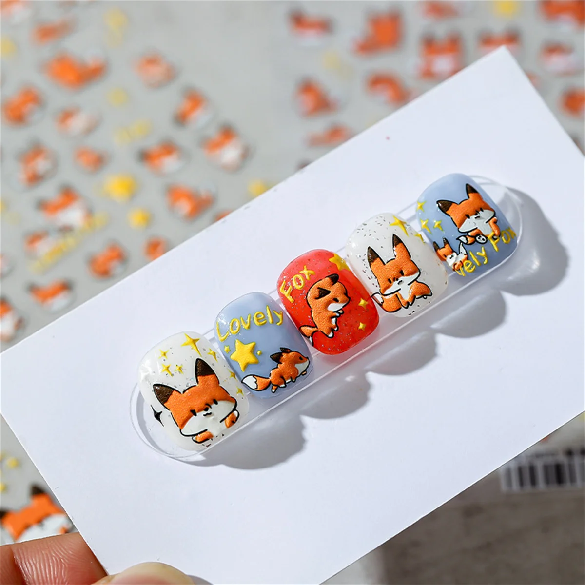 1pcs 5D Kawaii Relief Cartoon Fox Nail Art Stickers Kawaii Star Animals Acrylic Backglue Nail Decorations Decals Accessories DIY