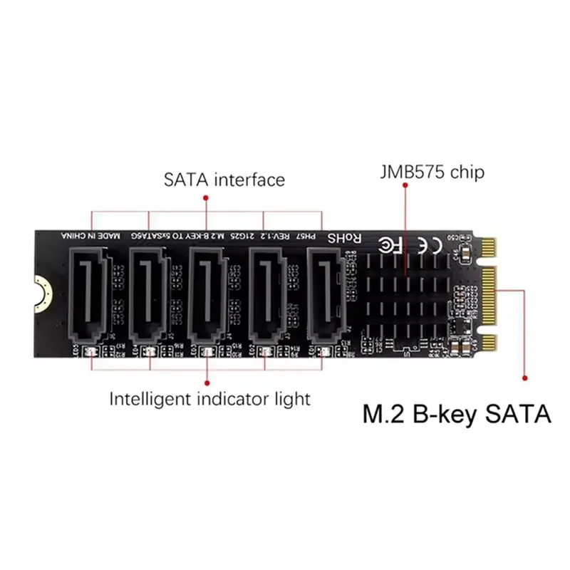 Superior-2X M.2 NGFF B-Key Sata To SATA 5 Port Expansion Card 6Gbps Expansion Card JM575 Chipset Support SSD And HDD