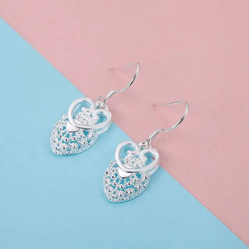 New fashion 925 Sterling silver Trend drop heart women wedding Earring Street Versatile Jewelry party charm Christmas gift nice
