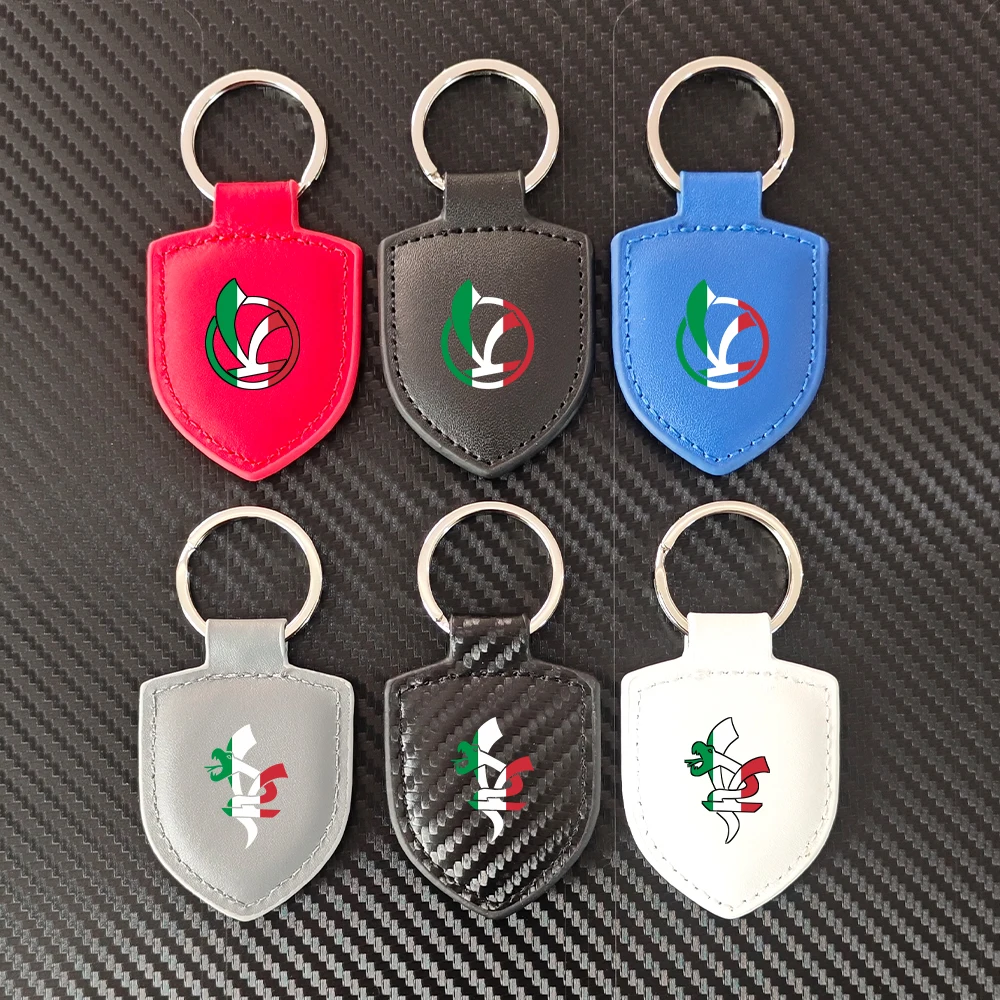 Scooter KeyChain Horseshoe Buckle Shield-shaped Genuine leather Fob For Vespa Primavera 150 SprintS GTS 300 LXV GTV 946 VX Super