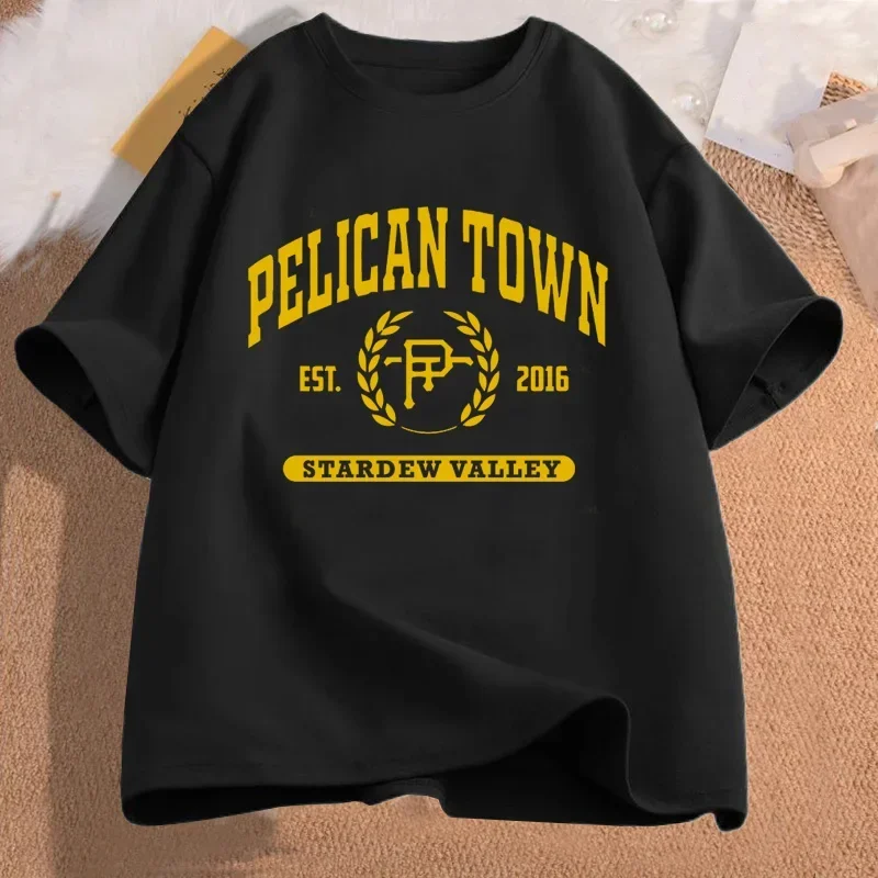 Pelican Town T-Shirt Stardew Valley Women Print Women Aesthetic Clothing Sleeve Female Harajuku Sleeve Street Aesthetic Clothes