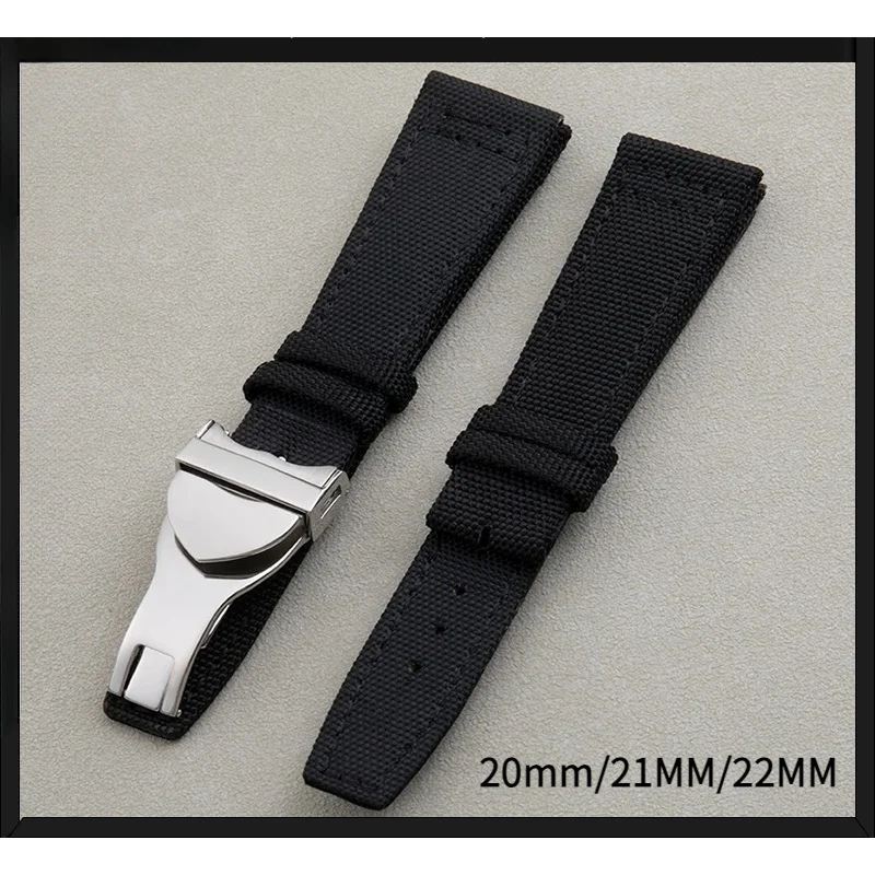 Универсальный черный нейлоновый кожаный ремешок высокой плотности, 20 мм, 21 мм, 22 мм, ремешок для часов, раскладывающаяся застежка для ремешка Tudor IWC