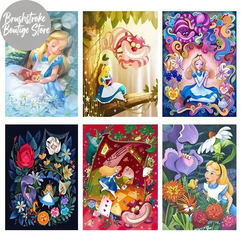 Pintura acrílica por números de dibujos animados de Disney, pintura de paisaje de Alicia para sala de estar, dibujo artesanal, imagen artística de pared, decoración del hogar para adultos