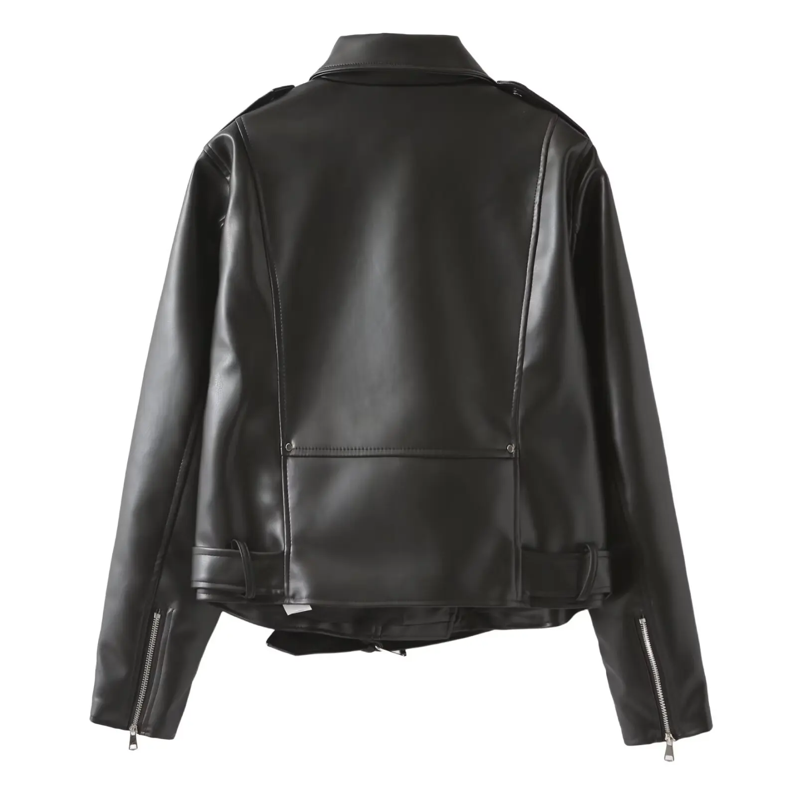 DiYiG  WOMAN  2024 Autumn New Fashion Lazy Style with Belt Imitation Leather Biker Top Chic Lapel Zipper Jacket Outerwear Mujer