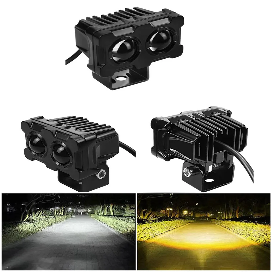 2-eye lens motorcycle LED headlight spotlight dual color high and low beam General Motors small steel cannon light auxiliary lig