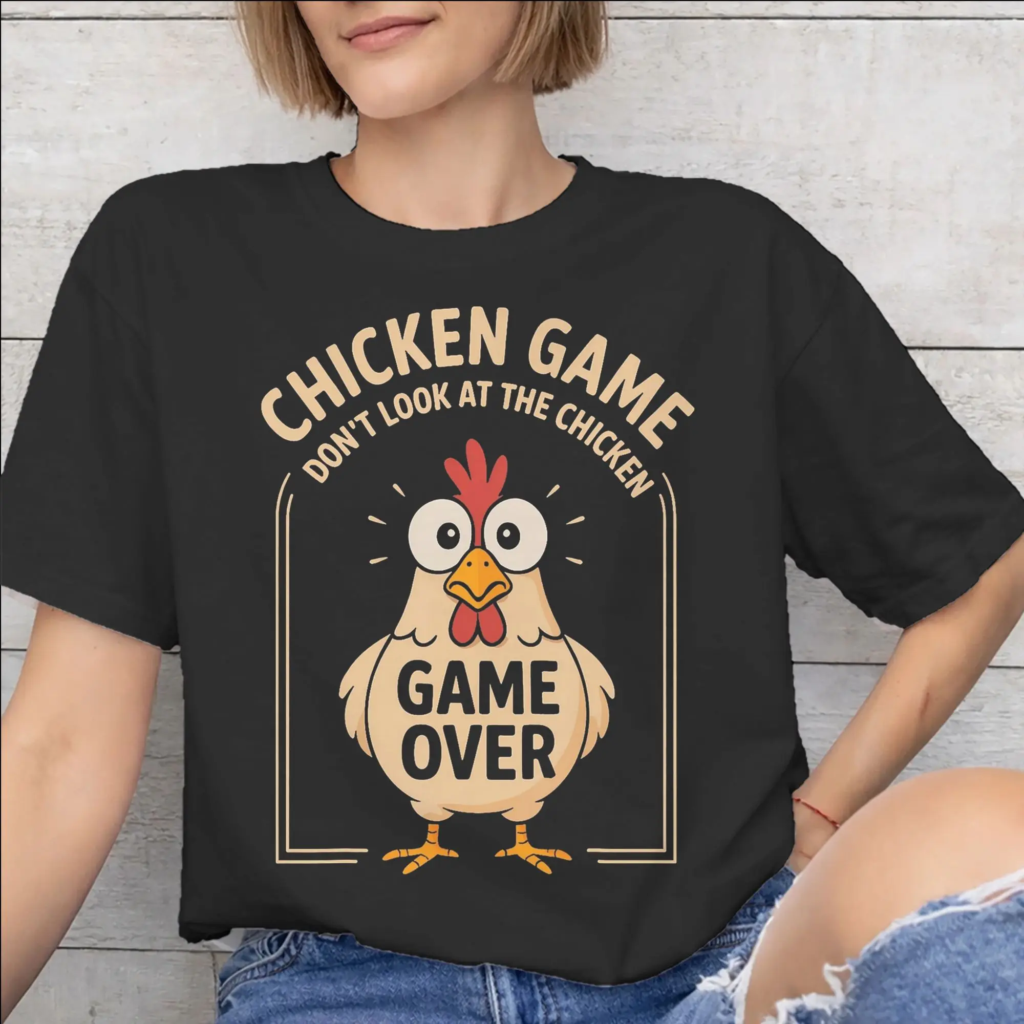 Chicken Game Dont Look At The Chicken Merch Men Women T Shirts Cotton Tee Graphic Printed  T-shirt Clothing