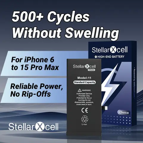 Choice StellarXcell Battery For Iphone Se 7 8 6s plus x xr max 11pro 12pro 13plus 14pro 15plus Free battery opening tools