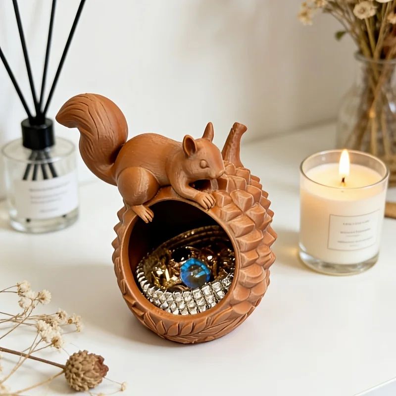 Cute Squirrel on Acorn Jewelry Holder Jewelry Bowl Trinket Dish Decorative Earrings ring Organizer for Vanity Desk Entryway Gift