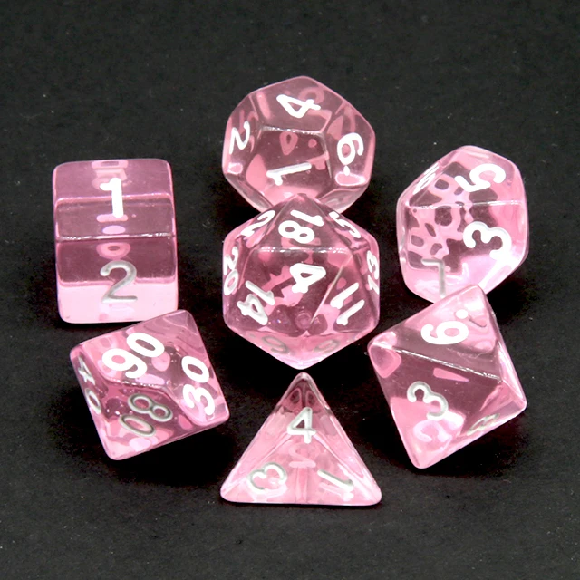 Clear Transparent Pink Polyhedral DND Dice 7PCS White Numeral Full Set D4-D20 for Dungeons & Dragons COC RPG Tabletop Gaming