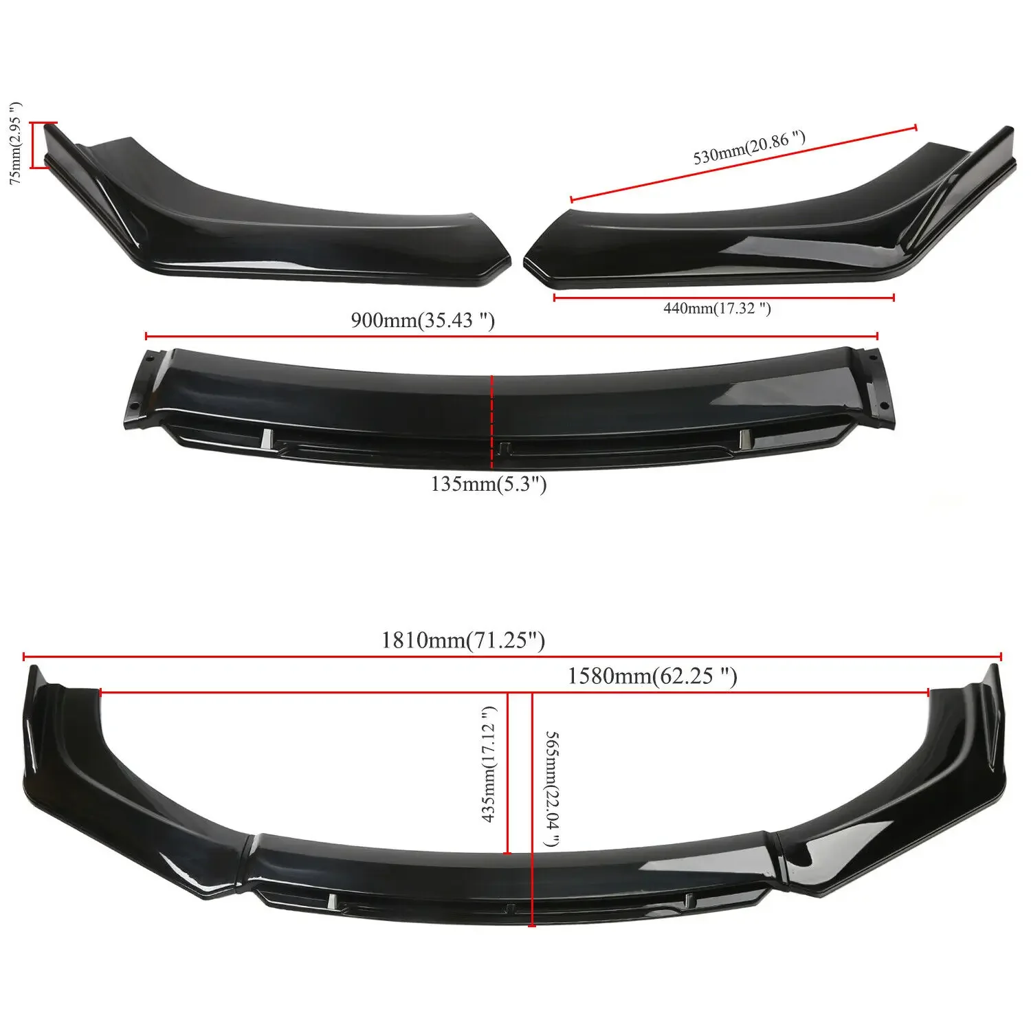 Universal Car Front Lip Bumper Spoiler Black Carbon Fiber Side Skirt Extensions Stainless Steel Strut Rods Car Accessories