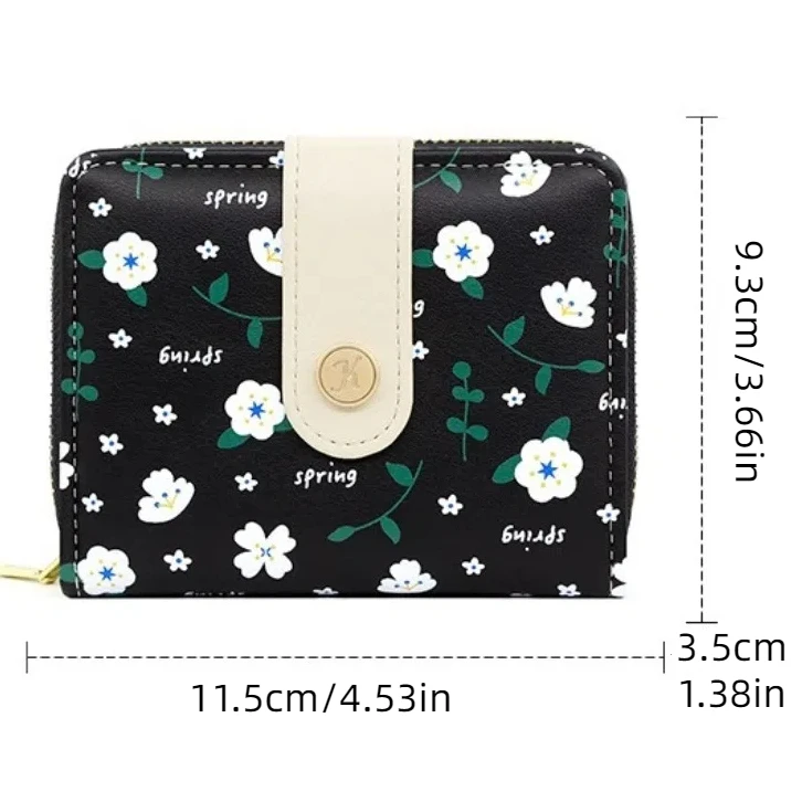 Floral Printed Short Card Bag Korean Style PU Leather Women's Short Purse Multi-functional Multi-card Slot Card Holder Girl