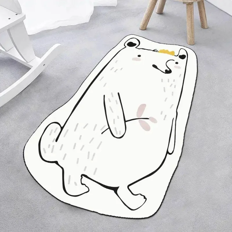 New Imitation Cashmere Cartoon Shaped Irregular Cute White Bunny Bear Bedroom Long Bedside Carpet Floor Mat Customization