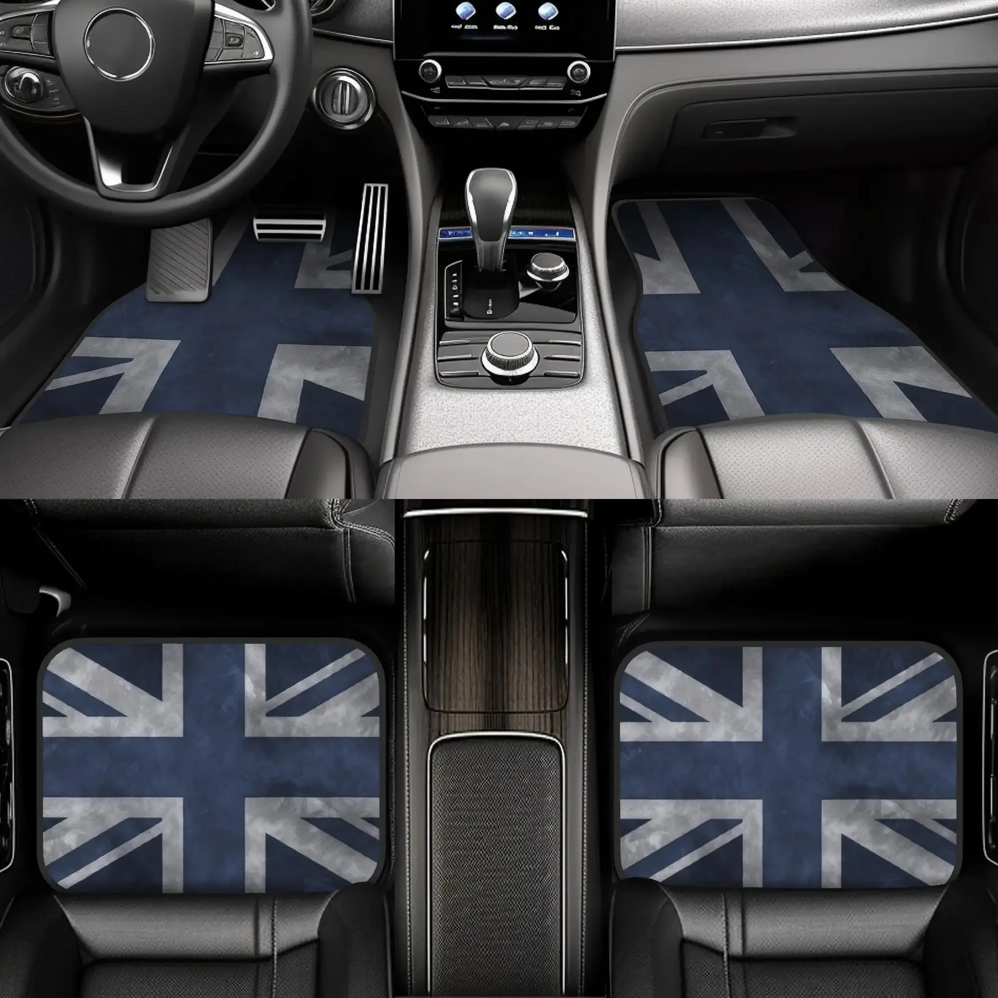 4pcs Blue Distressed Union Jack Car Floor Mats- Durable, Patriotic Theme, Ideal Gift For Football Lovers& Car Enthusiasts