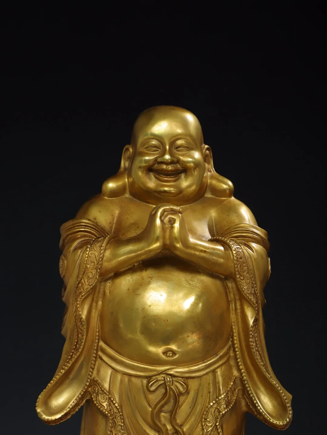 Offering religious large-sized copper gilded Buddha statues of Maitreya Buddha at home  Size: 46cm high, 28cm wide, 23cm thick,