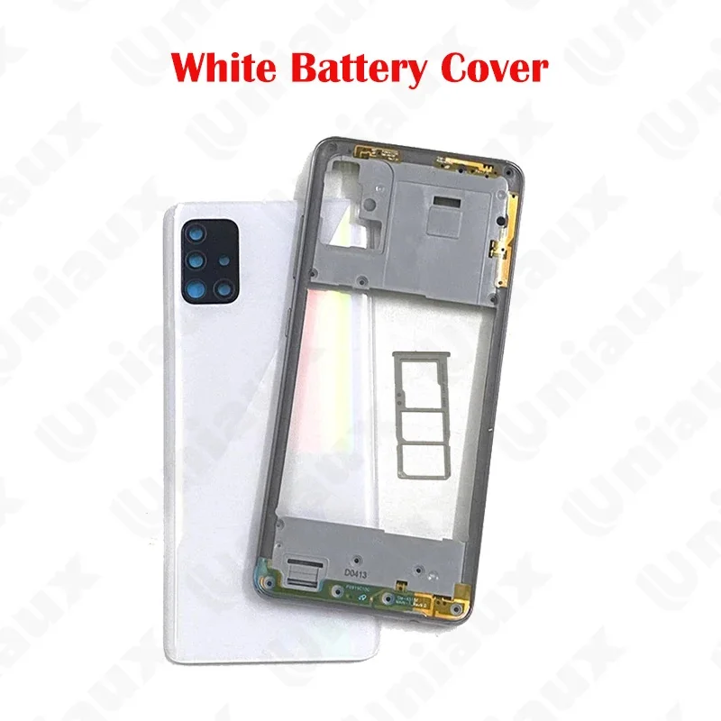 For Samsung Galaxy A51 A515 A515F A515FN Battery Back Cover A51 Plastic Housing Case Middle Frame Chassis Volume Side Key