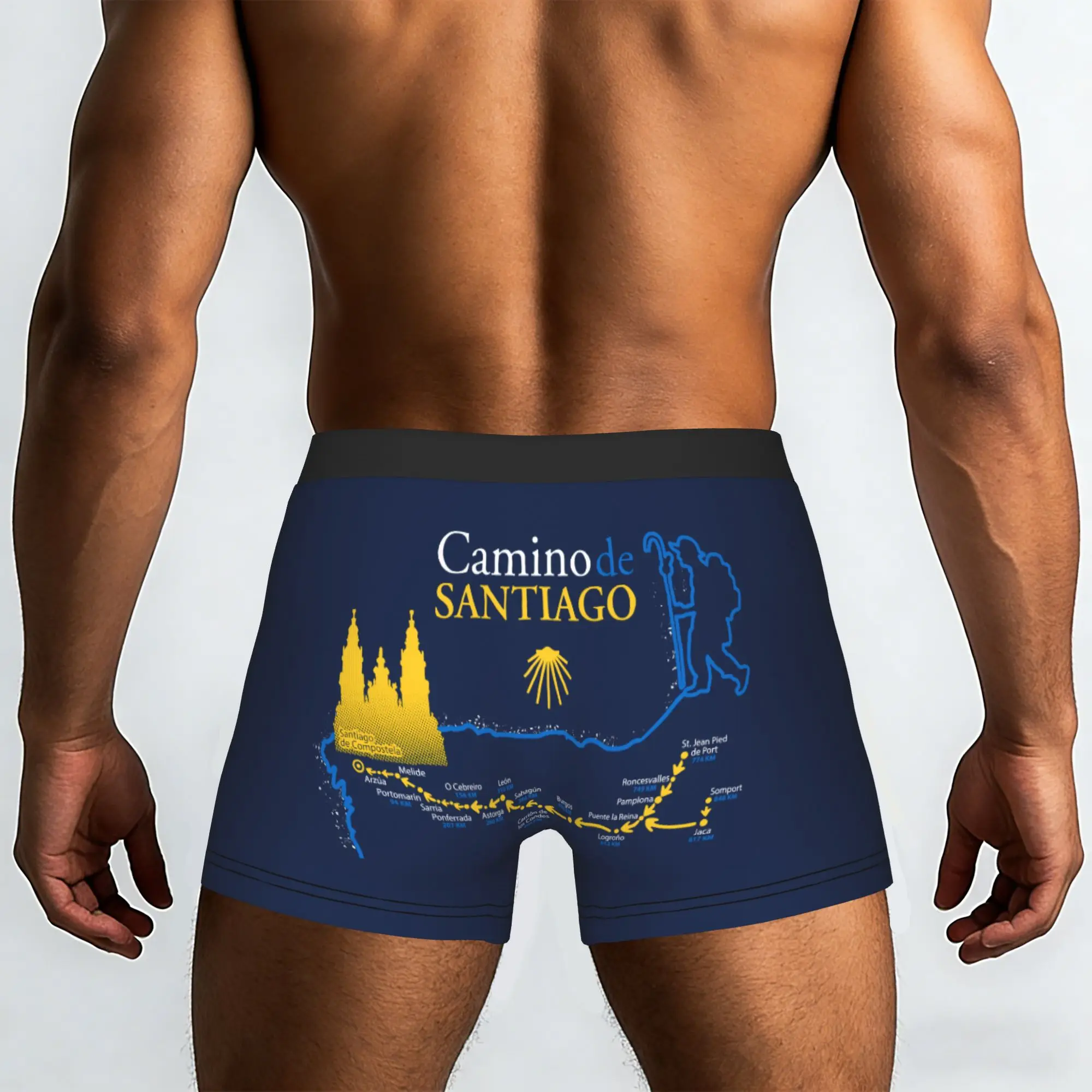 Custom Camino de Santiago Map Underwear Men Printed  Boxer Briefs Shorts Panties Soft Underpants