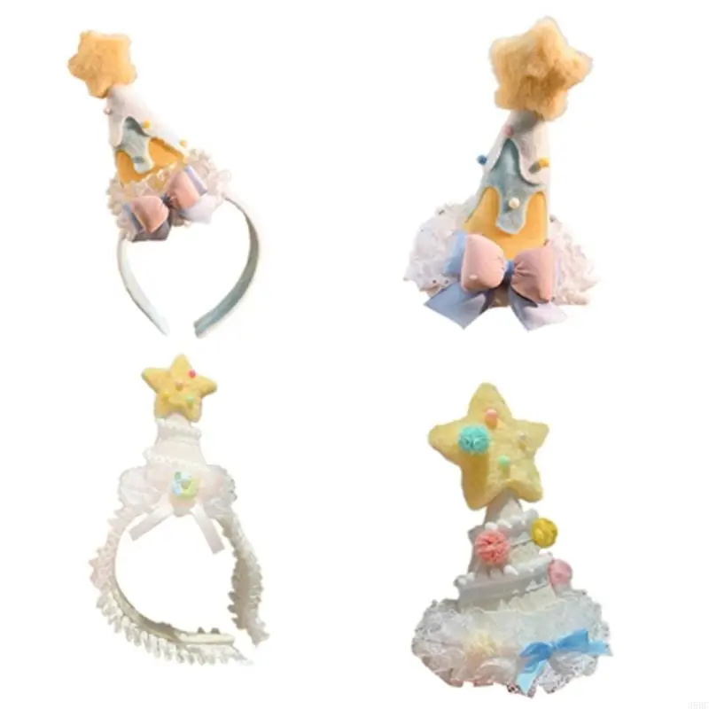 

39BC Многоразовый обруч для волос для празднования дня рождения, кружевной зажим для волос со звездой и бантом для вечеринок