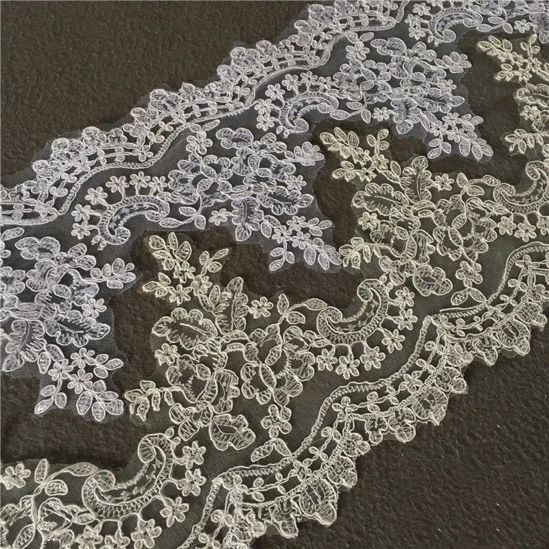 

9Yds Embroidery White Ivory Mesh Lace Trim Luxury Lace Fabric for Wedding Dresses Sewing DIY 19cm High Quality