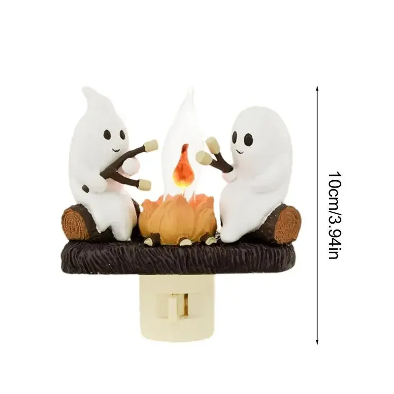 Ghost Campfire Flickering Night Light,Halloween Night Lights Plug into Wall,Ghost Pumpkin Night Light Dusk to Dawn  Lamp