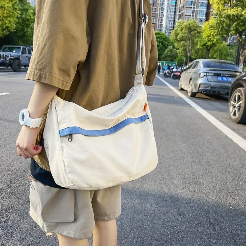 Moda masculina feminina bolsas cor contrastante horizontal quadrado grande capacidade zíper crossbody sacos