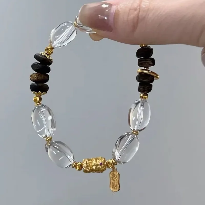 Natural white crystal with shape bracelet with accessories agarwood crystal with shape bracelet