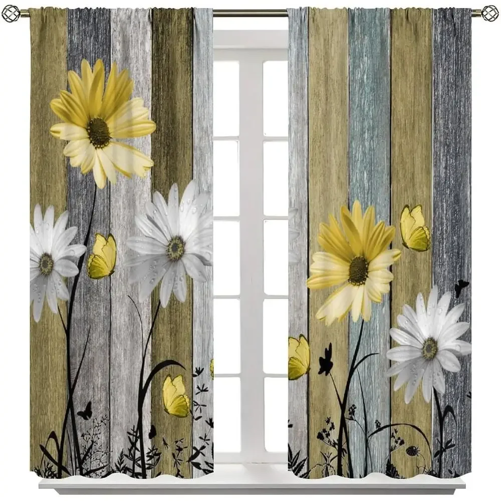 Rustic Vintage Daisy Kitchen Curtains, 84x84in, Suitable for Living Room and Bedroom