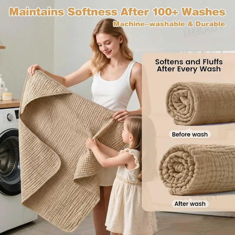 

IMBABY Baby Swaddle Blanket | 5x Super Absorbent & Fast Dry | Washable Gauze Towel for Newborns, Swaddle, Stroller Cover
