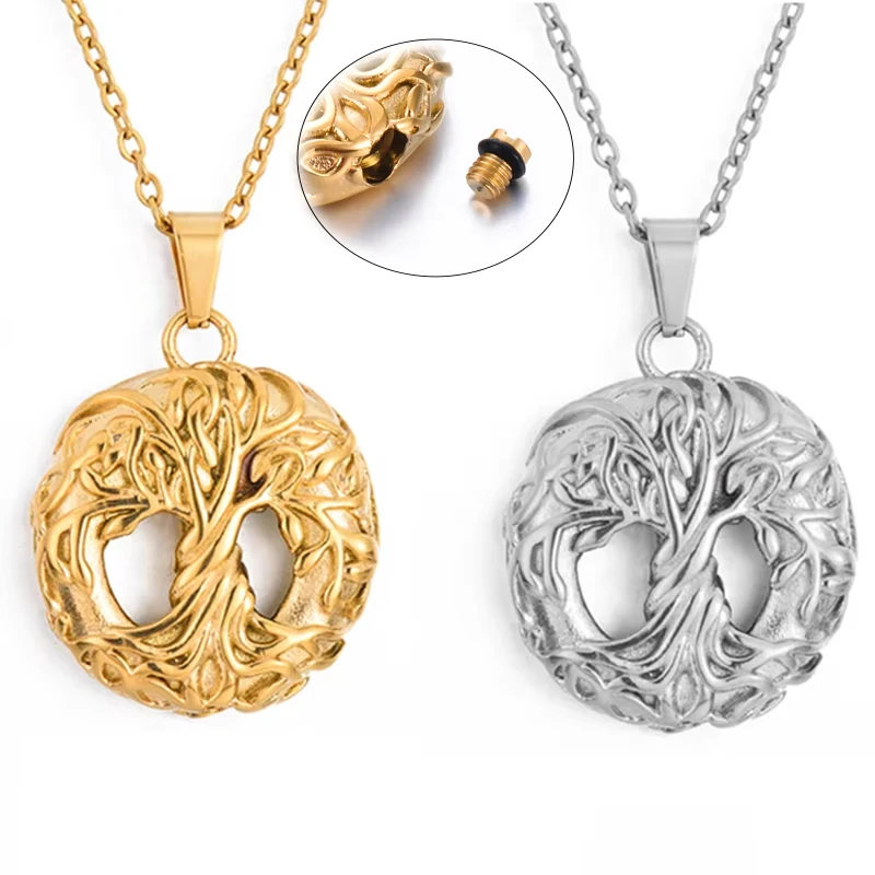 

Stainless Steel Tree of Life Cremation Necklace for Men Women Round Urn Pendant Necklace Jewelry for Human Pet Ashes