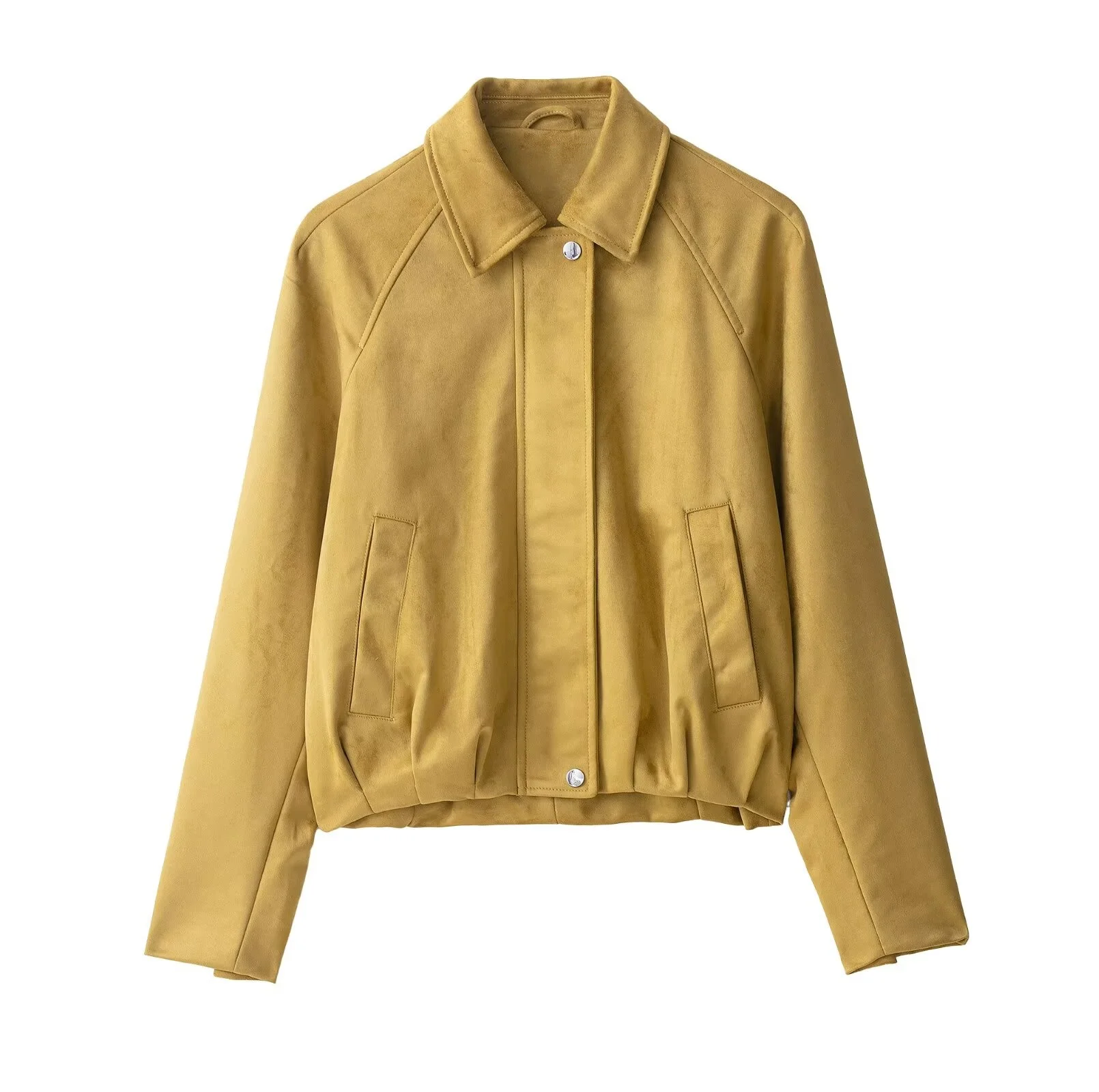 

BSK&TRAF autumn new women's casual style fashion simple slim suede effect lapel long sleeve short bomber jacket